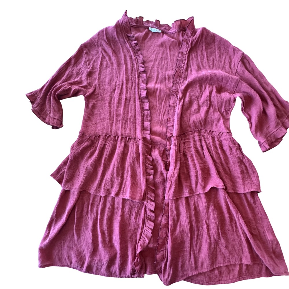 Easel Ruffle Tiered Open Gauze Top Women Small Burgandy Flowy Indie Boho Coastal